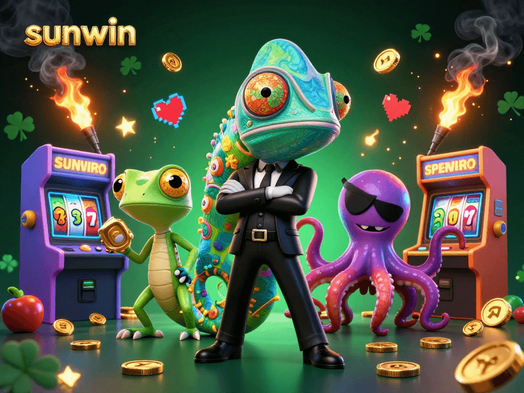 Experience thrilling gameplay with sunwin, featuring a colorful casino backdrop, secret agent chameleon, and captivating game elements.
