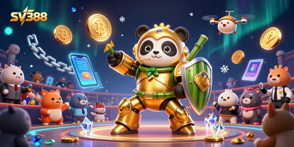 Engage in thrilling SV388 cockfighting battles with an innovative digital illustration depicting a mech-suit panda.