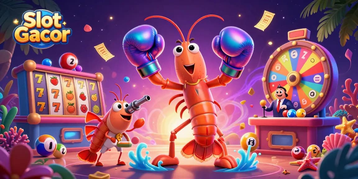 Engage with Slot Gacor through vibrant reels and energetic characters in an exciting casino scene.