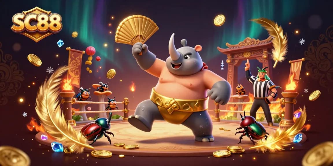 Engage in thrilling gaming action at SC88 with a lively scene featuring playful gambling elements.