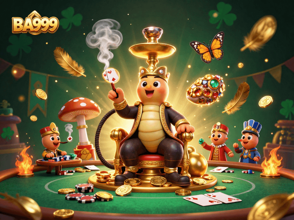 Experience thrilling game action at BA999 with a dynamic 3D illustration of poker symbols and casino elements.