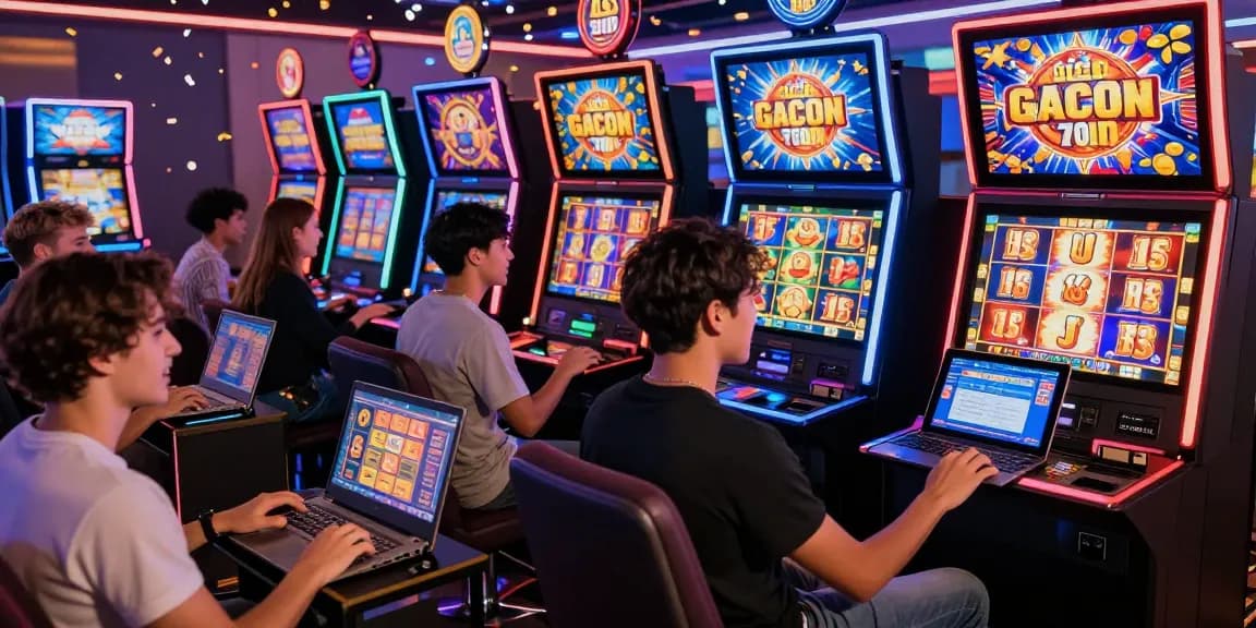 Exciting online gaming scene showcasing diverse players enjoying slot gacor games, celebrating wins in a vibrant virtual casino atmosphere.