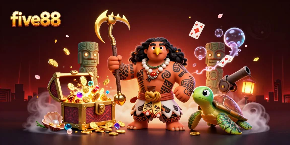 Win big at five88 with a vibrant underwater casino scene filled with treasures and gaming elements.