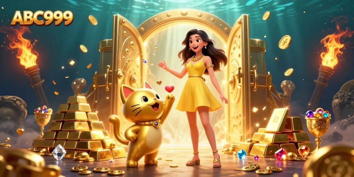 Bet on the thrilling experience at ABC999 while engaging with the beautiful Asian woman and golden lucky cat.