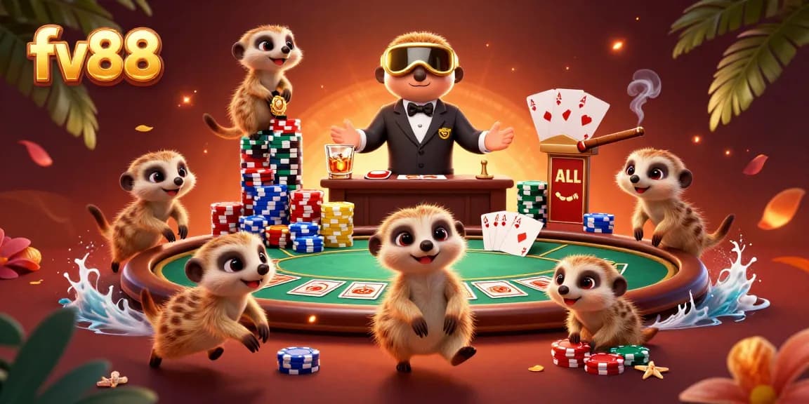 Engage with the thrilling world of fv88 as meerkats manage a dynamic casino scene full of excitement.