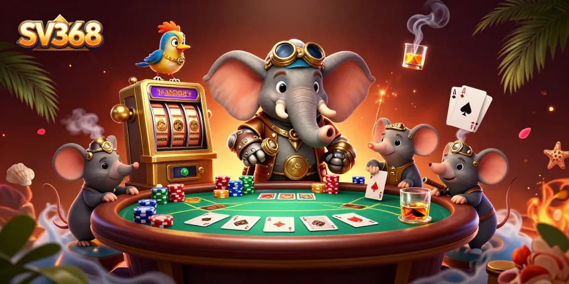 Experience thrilling SV368 action with a steampunk elephant operating a golden slot machine.