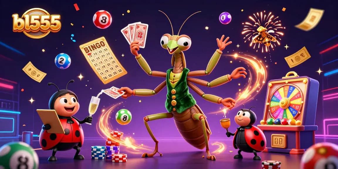 Experience the vibrant energy of bl555 with games, colorful elements, and unique characters in this festive casino scene.