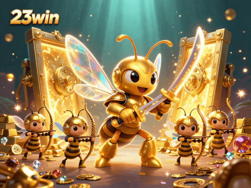 Experience the thrill of 23win's exciting online games with a captivating illustration of a golden hornet!