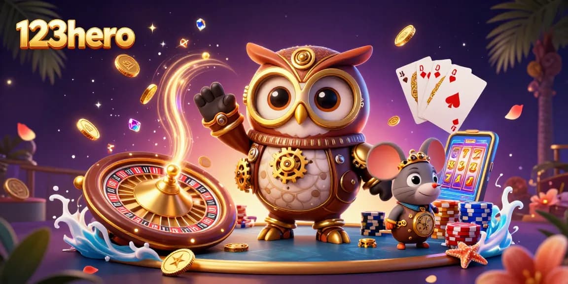 Experience thrilling wins at 123hero with a dynamic casino adventure scene filled with excitement.