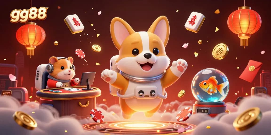Experience thrilling gaming moments at gg88 with a floating astronaut corgi amidst vibrant casino elements.