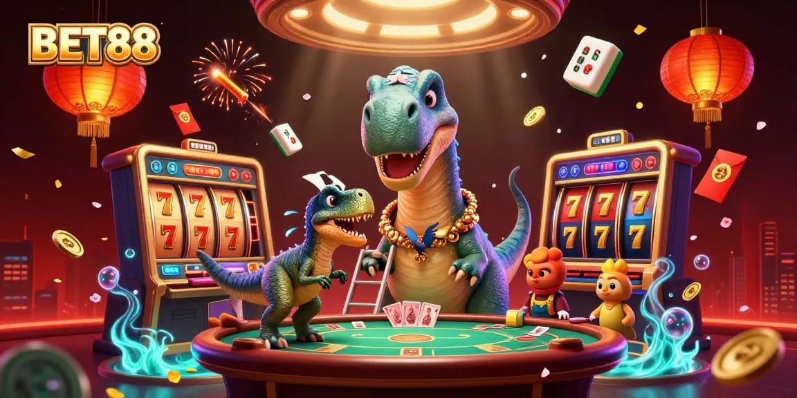Experience the thrill of BET88 at a lively casino with a unique dinosaur-themed twist!
