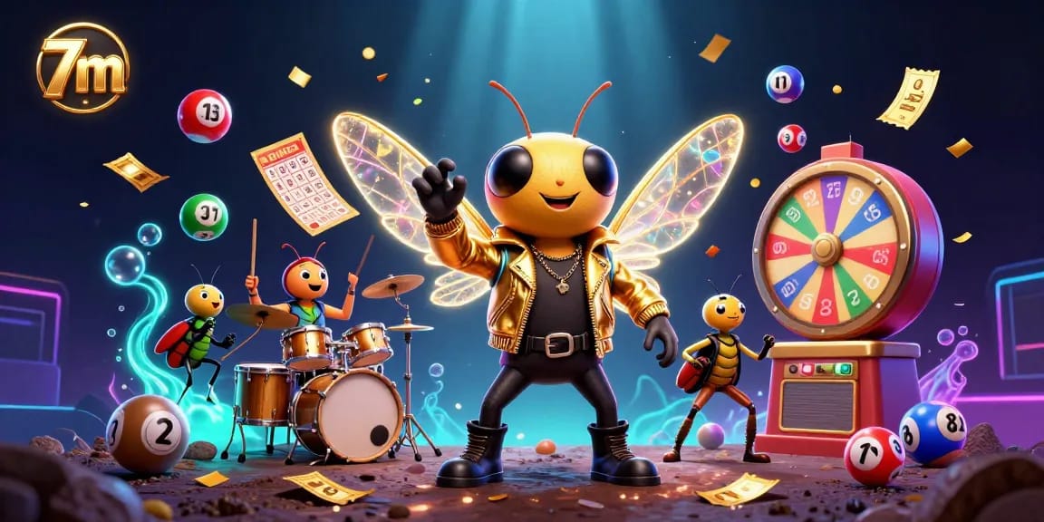 Experience thrilling gaming with 7m as a vibrant rock star scene ignites excitement in this 3D illustration.