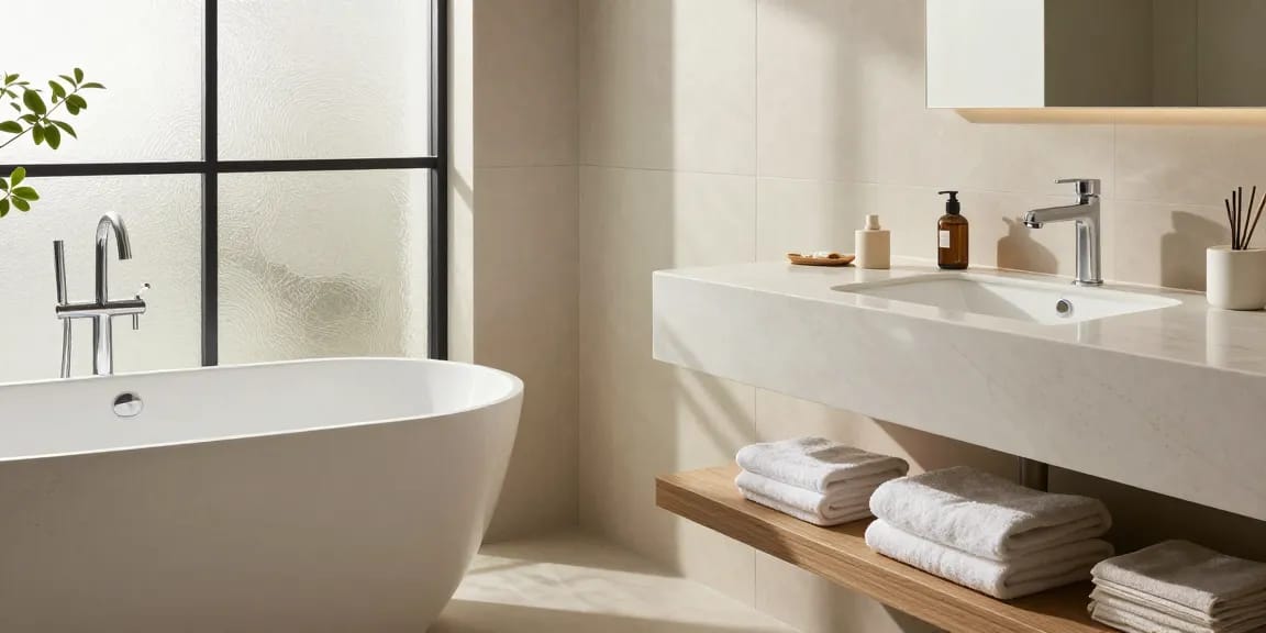 Discover KingKonree's luxurious solid surface products in a stylish bathroom.