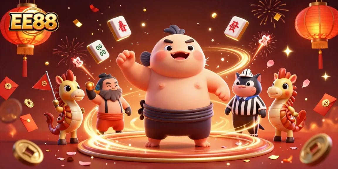 Engage with EE88's vibrant casino world featuring a fugu sumo in an underwater setting.