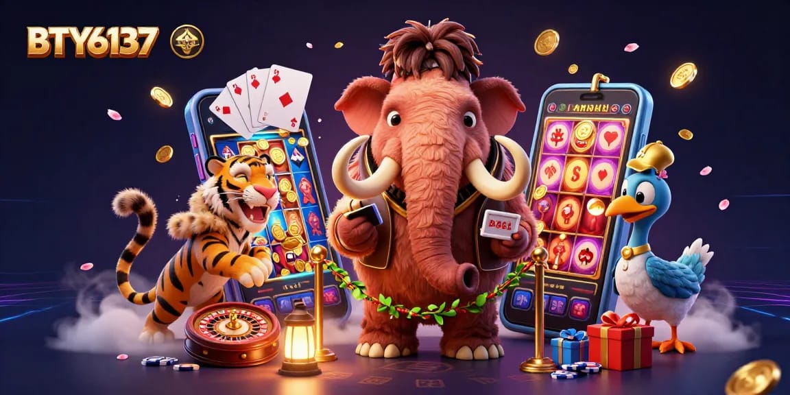 Experience BTY6137 with a vibrant scene of animated casino characters and gaming elements.