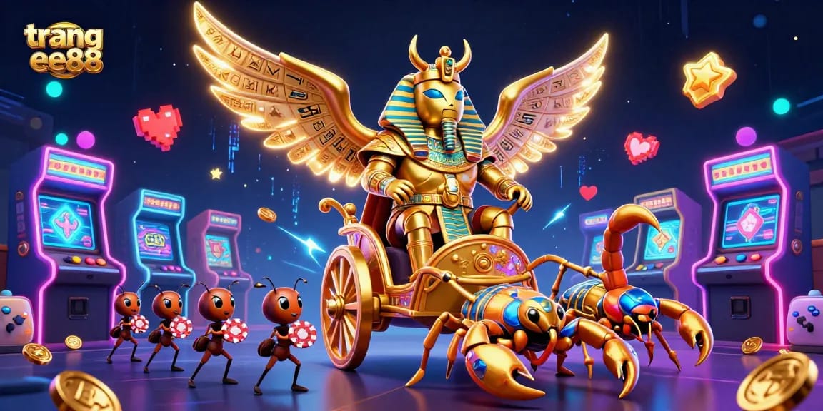 Experience thrilling action at trang ee88 with colossal characters and vibrant gaming elements in a vibrant casino setting.