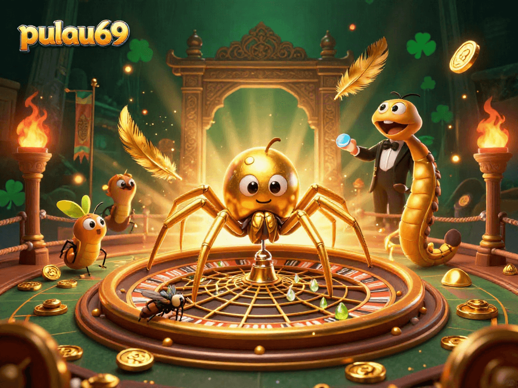 Engage in the thrilling world of pulau69 as a fly places bets with a golden spider croupier.