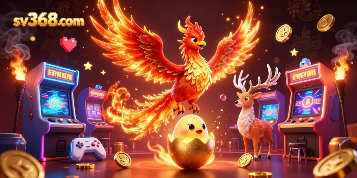 Experience thrilling action at sv368com with an enchanting phoenix scene amidst vibrant casino elements.