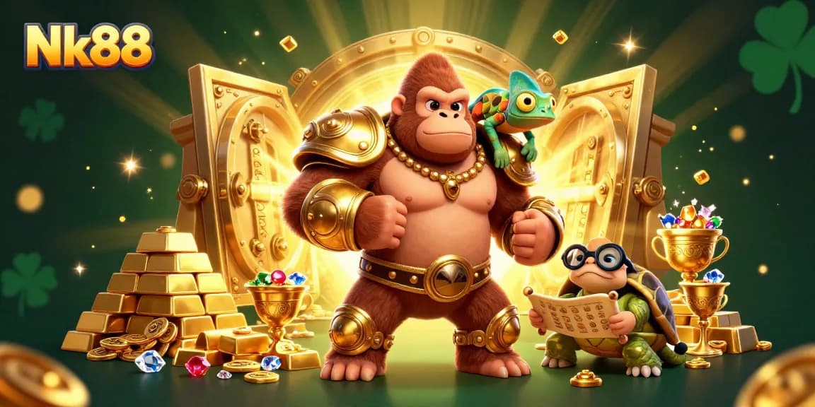 Navigating the glimmering world of Nk88 casino gaming with vibrant characters in a dynamic scene.