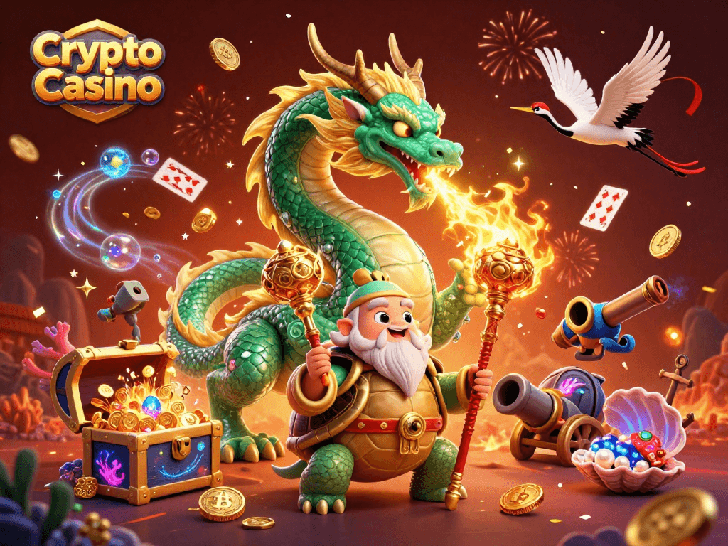 Engage with the thrilling Crypto Casino experience featuring a magical scene of dragons and treasure!