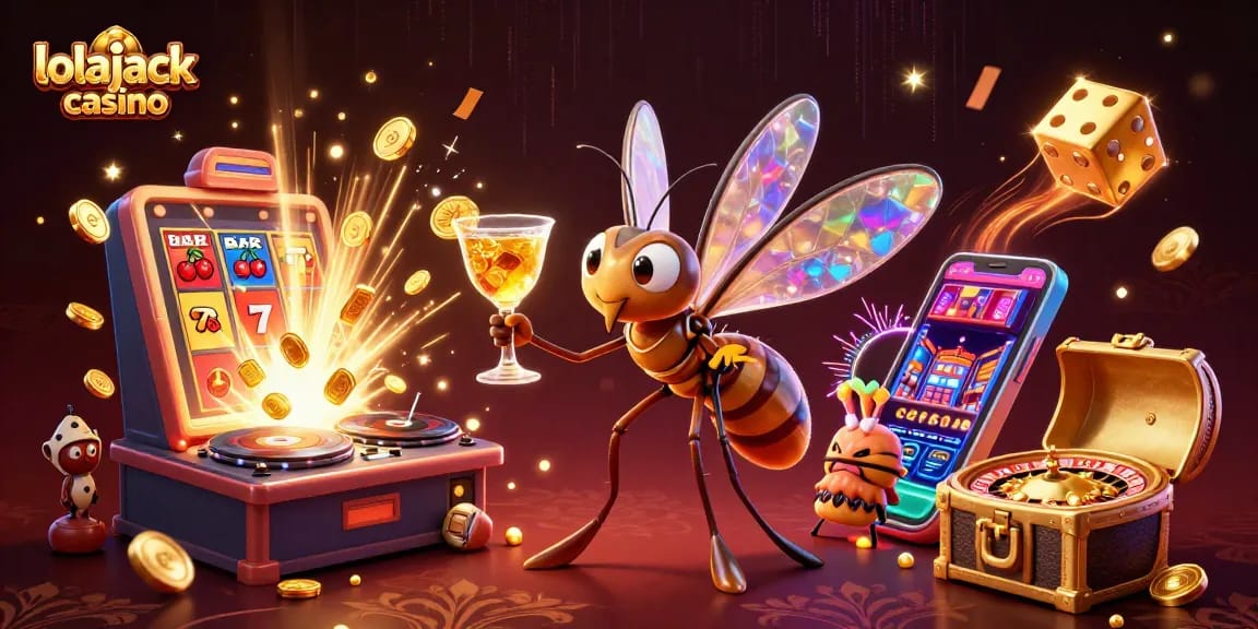 Win big at lolajack casino with vibrant 3D characters, slots, and roulette elements in action.