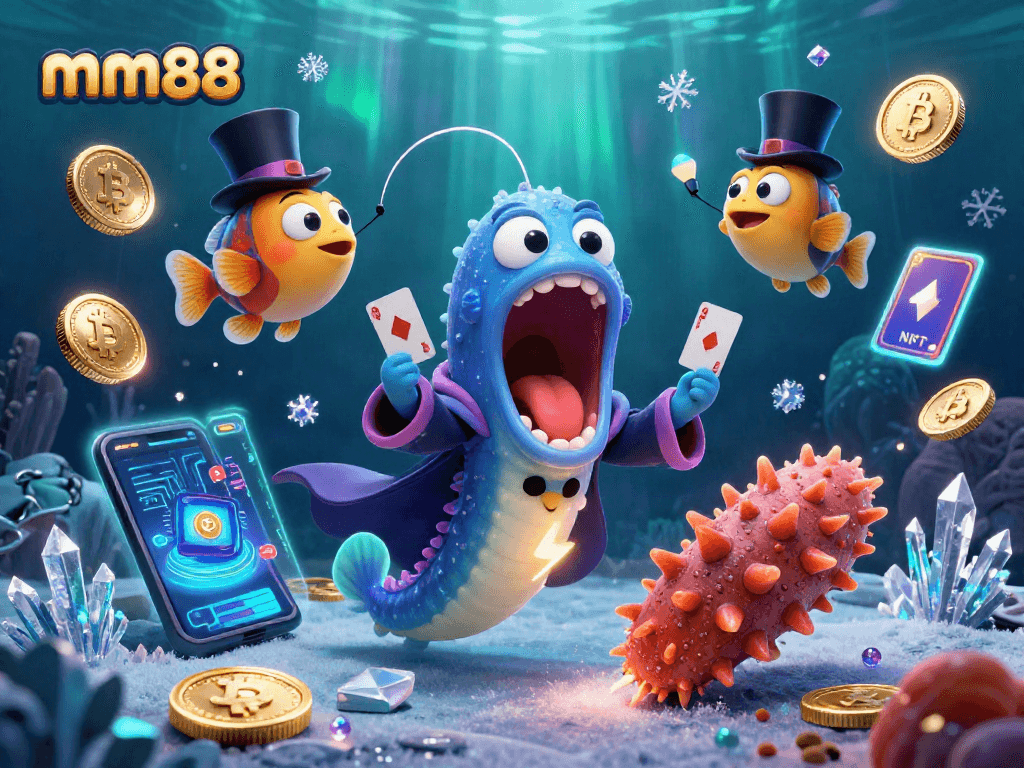 Engage with mm88's captivating deep-sea casino magic featuring crypto elements and vibrant underwater scene.