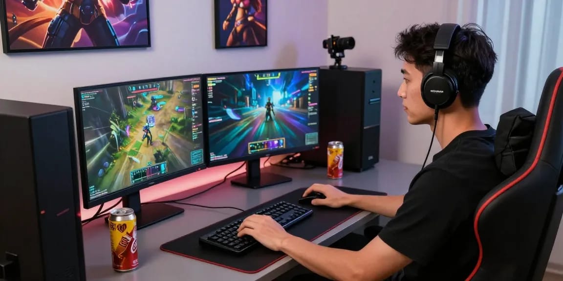 rokok88 wireless keyboard and headset in a modern gaming setup