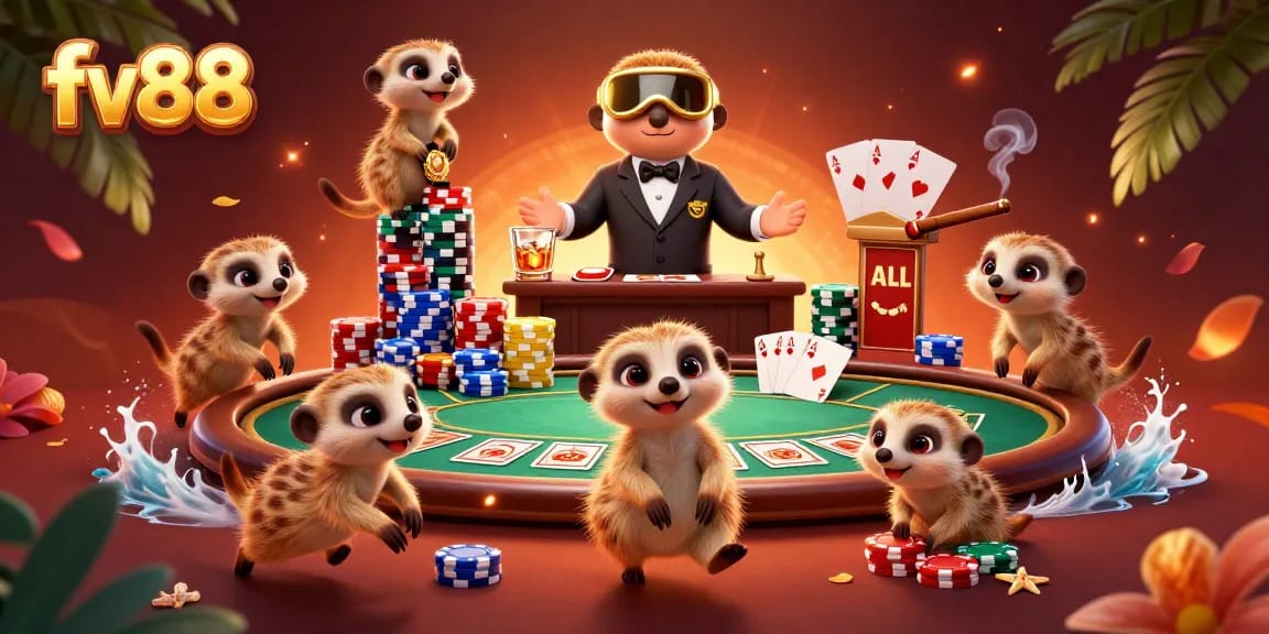 Engage with the thrilling world of fv88 as meerkats manage a dynamic casino scene full of excitement.
