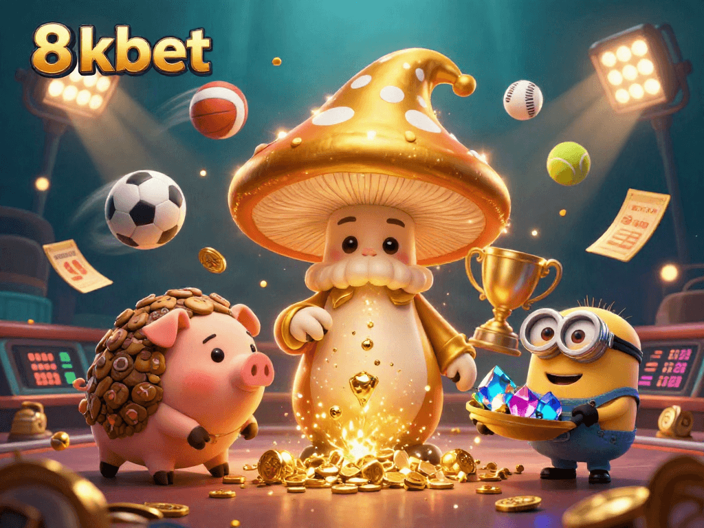 Experience vibrant casino action at 8kbet with a magical scene of treasure and sports elements.