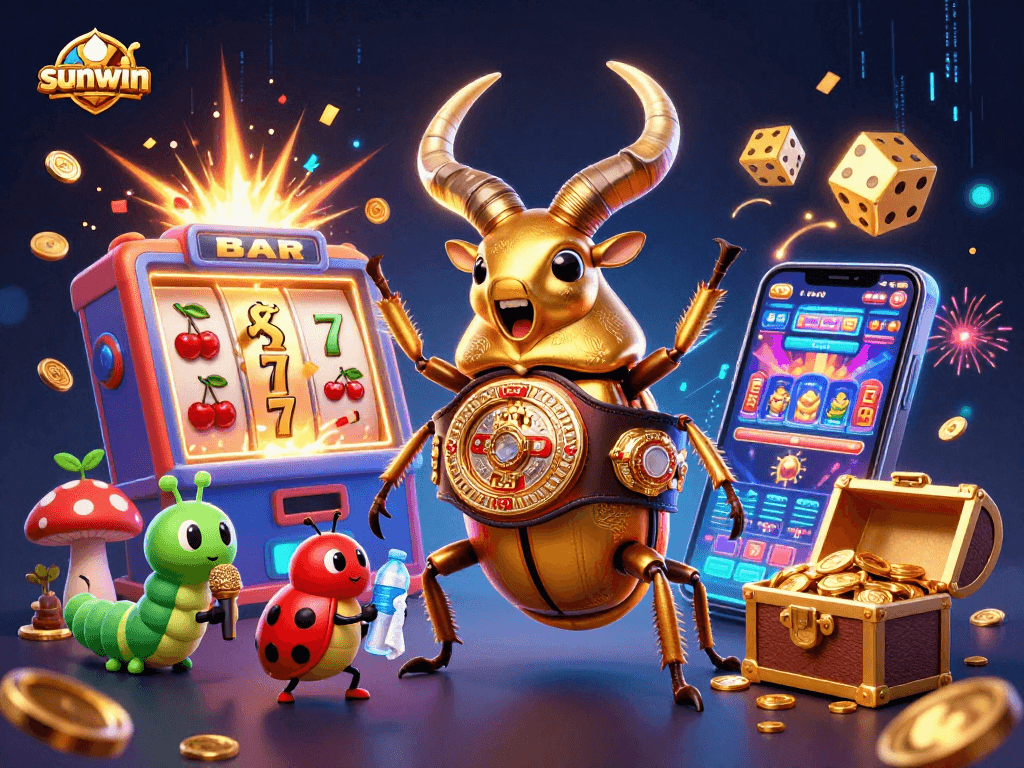 Players enjoy thrilling wins at sunwin's slot machines amid vibrant animated elements.