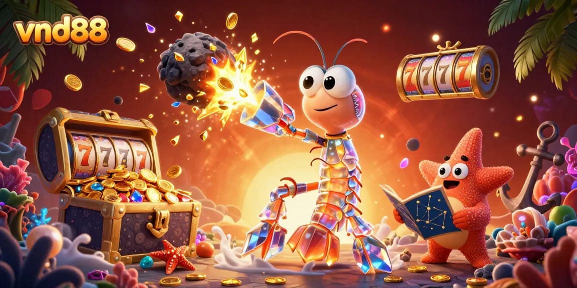 Experience the excitement of vnd88 with a 3D scene featuring a galactic samurai, jackpots, and treasure!