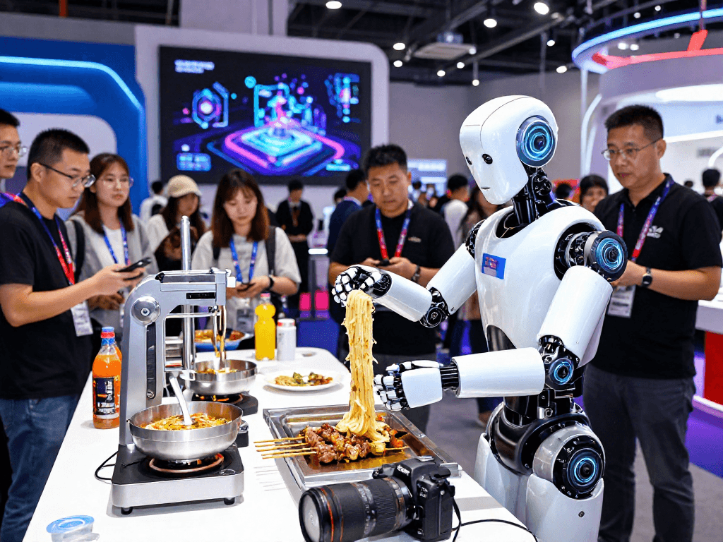 Robot 24 showcases innovative humanoid robots in culinary action at tech expo.