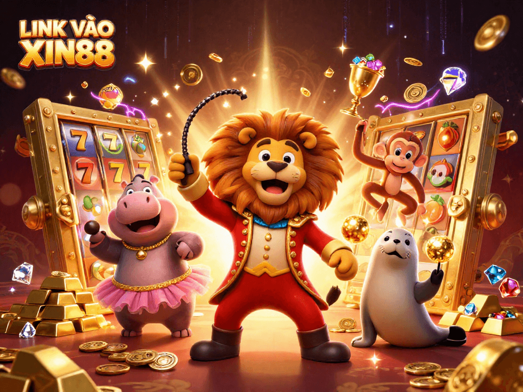 Experience excitement with LINK VÀO XIN88 in this vibrant casino-themed illustration.