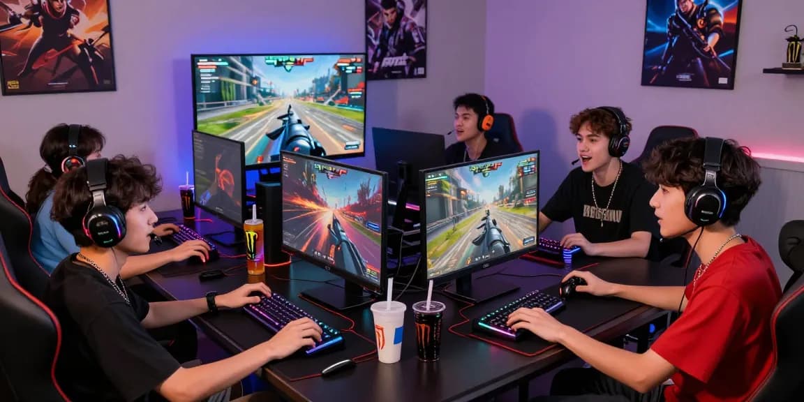 Players engaged in F168 gaming session, showcasing excitement and modern gaming setup.