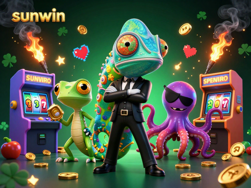 Experience thrilling gameplay with sunwin, featuring a colorful casino backdrop, secret agent chameleon, and captivating game elements.