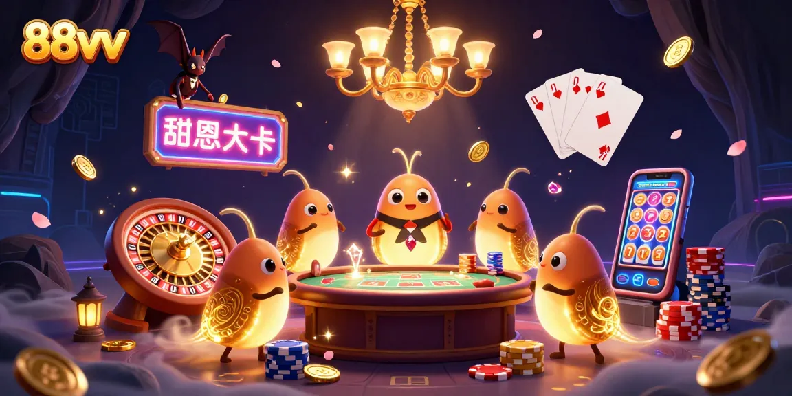 Engage with 88vv's vibrant casino scene featuring glowworms and casino elements for a thrilling gaming experience.