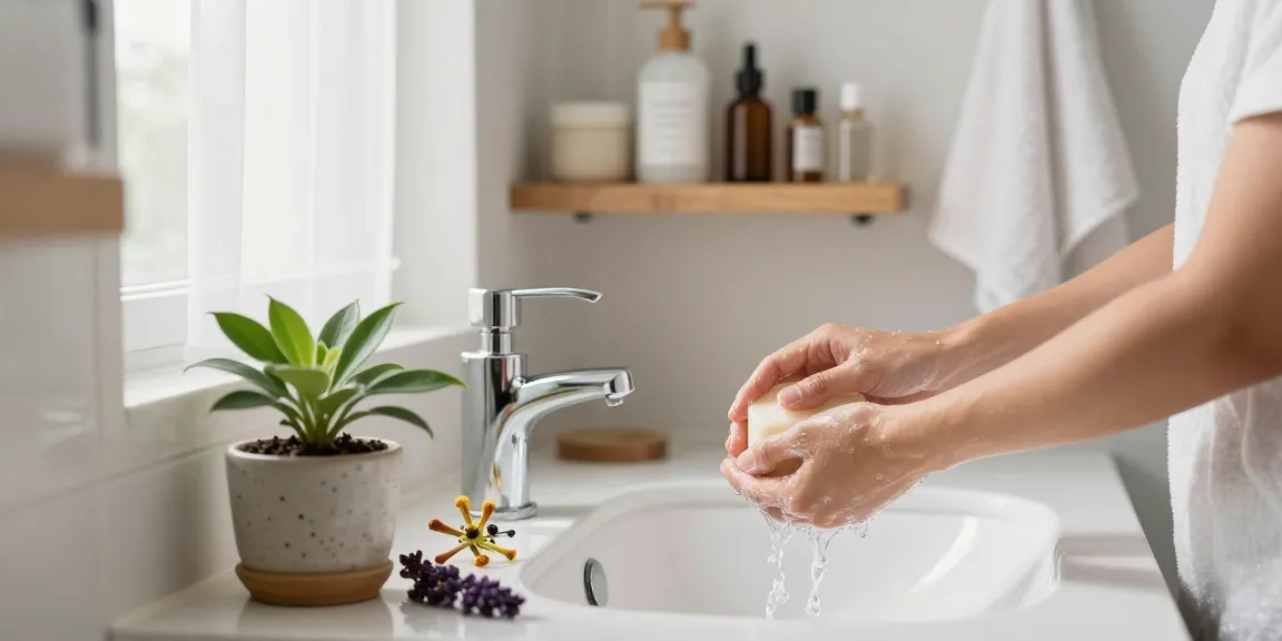 Hygiène intime et confort urinaire dans un espace de bain paisible avec des éléments naturels.