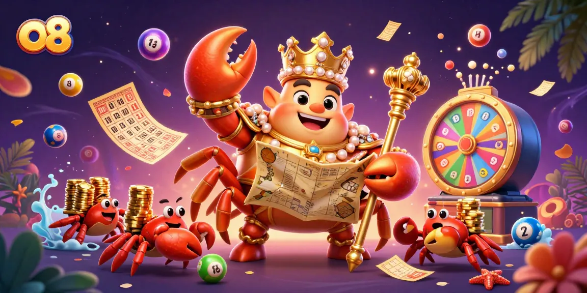 Engage with vibrant lottery action featuring o8's majestic golden crab emperor amidst colorful game elements.
