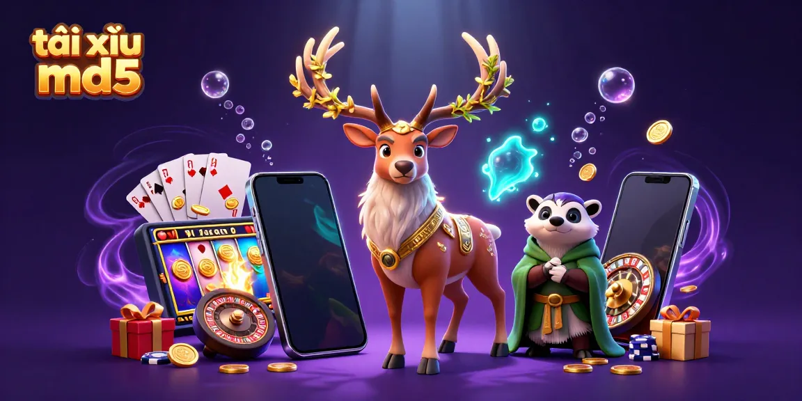 Engaging illustration showcasing tài xỉu md5 features, dynamic characters, and vibrant casino elements.