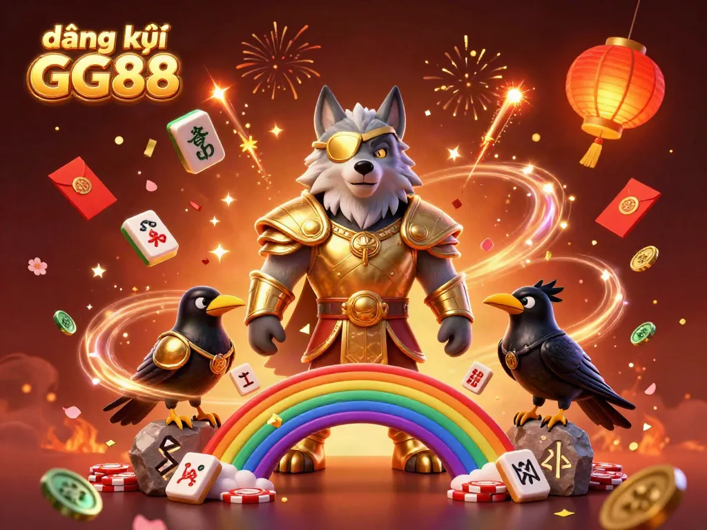 Experience the excitement of đăng ký GG88 with rainbow bridges and dazzling casino elements in this vibrant 3D scene.