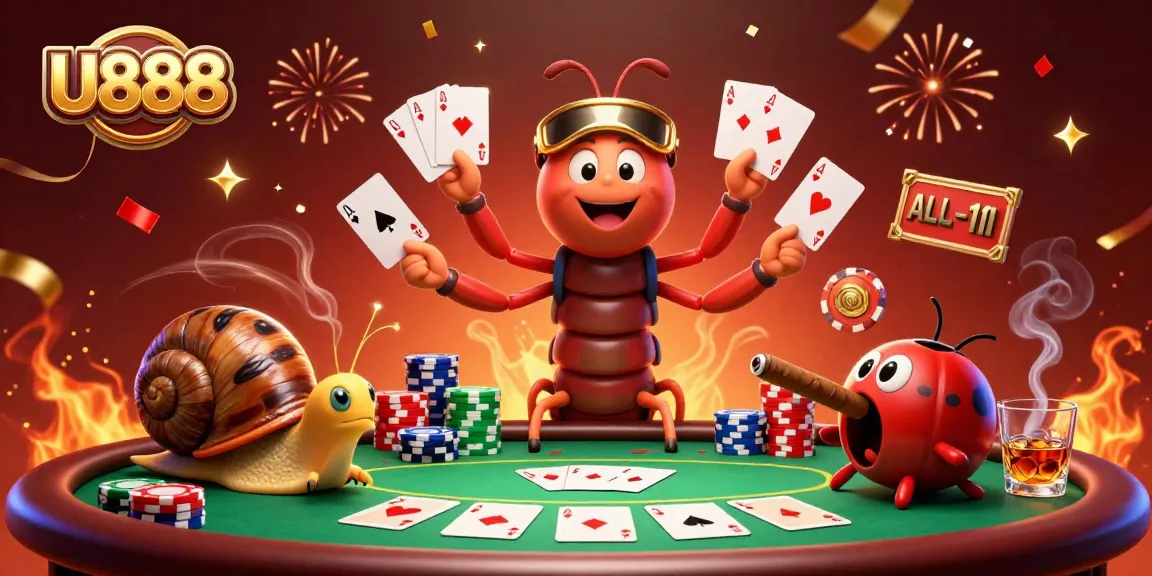 Experience a vibrant gaming scene at U888 with animated characters and dynamic casino elements.