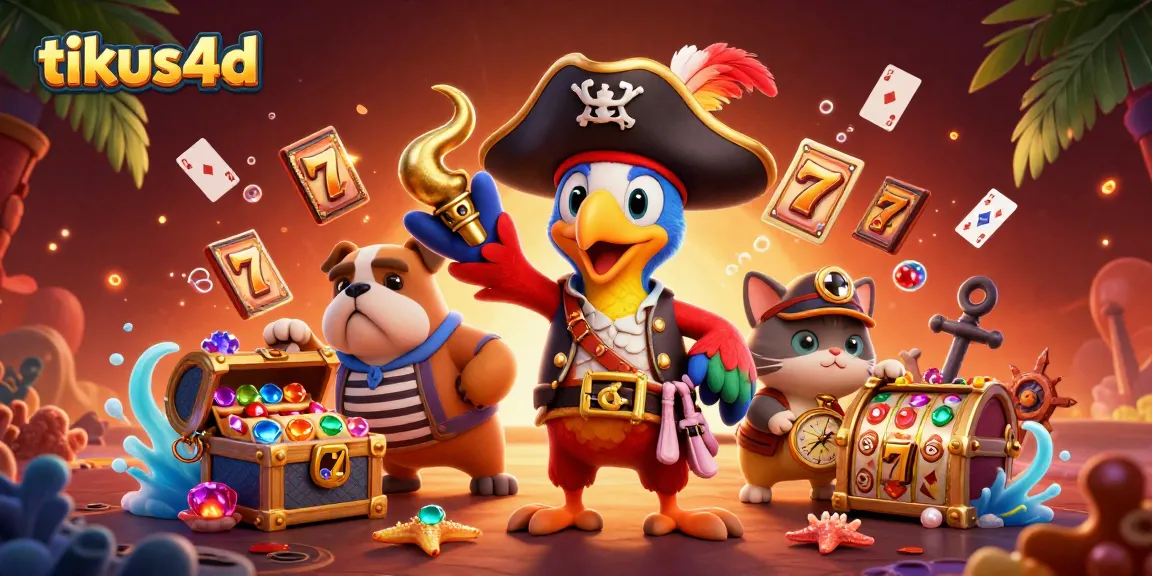 Experience the excitement of tikus4d with cartoon pirates and vibrant casino elements in a vivid scene.