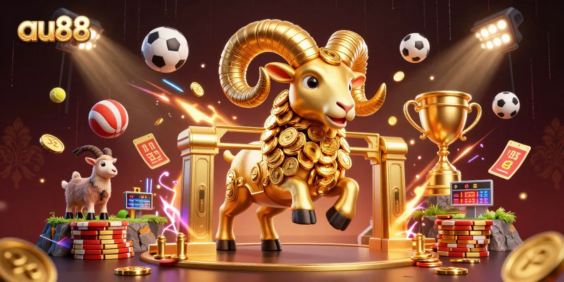 Experience the thrill of gambling at au88 with dynamic 3D elements like sports balls and golden rewards.