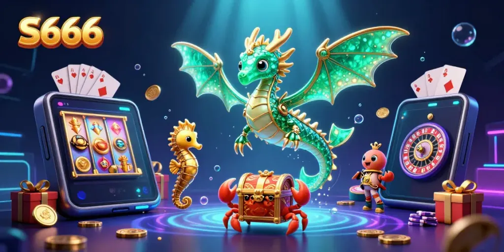 Experience the magical world of S666, showcasing a vibrant underwater casino scene with exciting games.