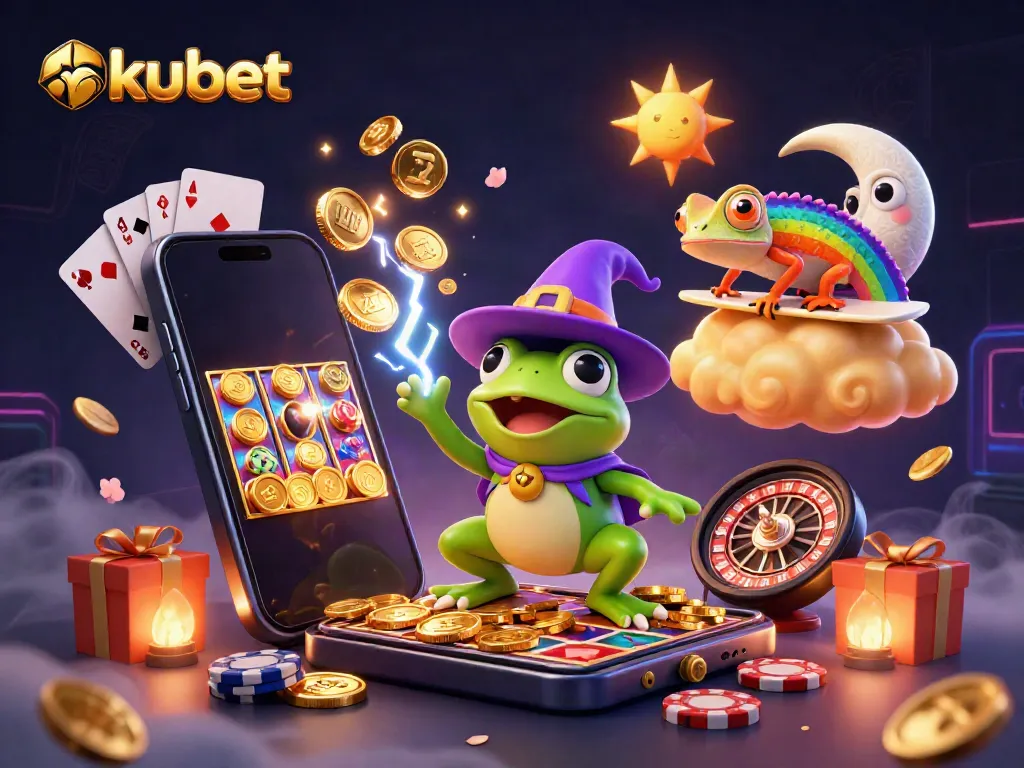 Experience the thrill of kubet gaming with a dynamic storm of golden coins and colorful characters in this enchanting casino scene.