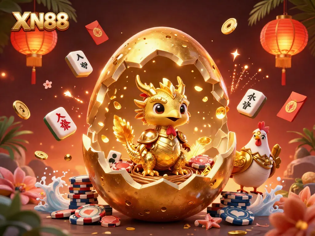 Experience XN88's exhilarating casino adventure featuring a golden dragon and poker chips.
