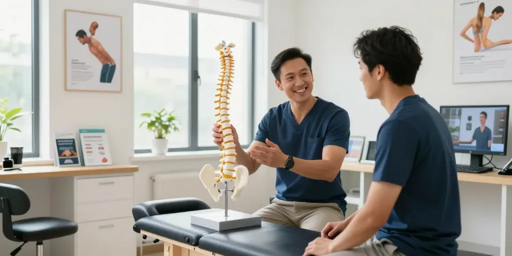 Chiropractor Chatswood consulting with patient in welcoming clinic environment.