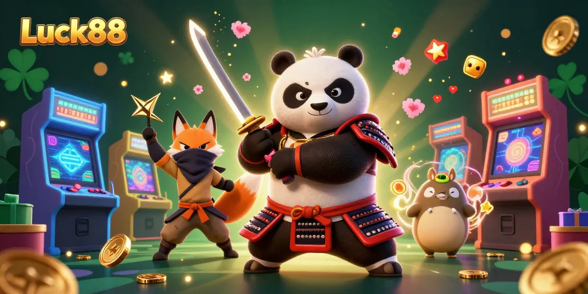 Experience Luck88 with a vibrant scene of animated characters and casino elements in an exciting game atmosphere.