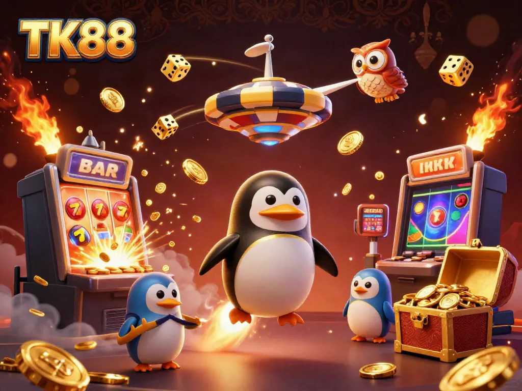 Engage with TK88's thrilling casino experience, featuring vibrant gameplay, golden elements, and lucky symbols.