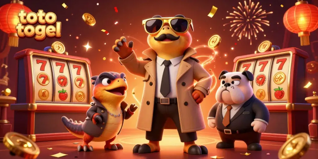 Experience the excitement of toto togel with cartoon raptors sneaking into a VIP casino, rich visuals!